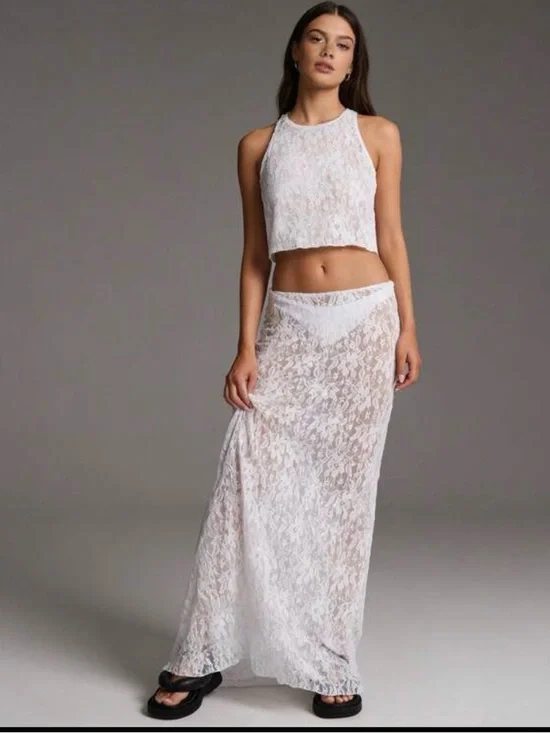 SHEIN White Floral Lace Maxi Skirt - Picture 2 of 7